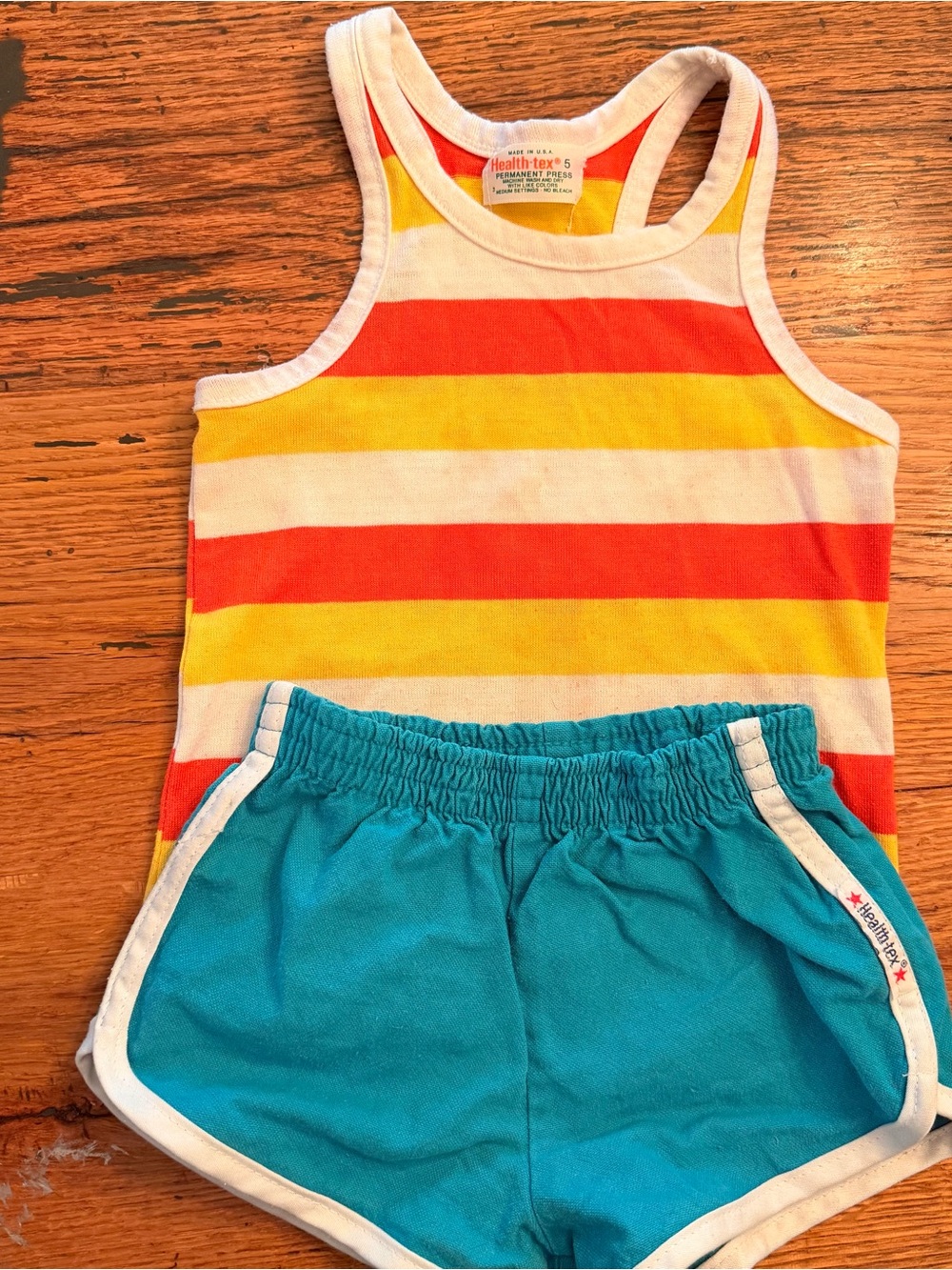 Vintage Health-Tex striped Tank & Teal Shorts Set